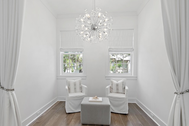 37 Sugar Loaf Aly, Alys Beach, FL 32461 - living area featuring dark wood-style flooring, crown molding, and a chandelier