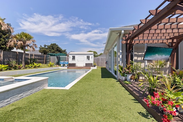 1009 Forest Shore Dr, Miramar Beach, FL 32550 - view of pool with a pergola, a fenced backyard, and a shed