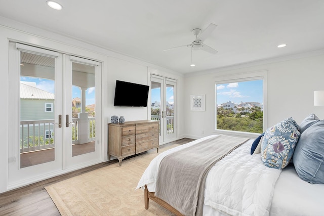 65 Sandy Shores Ct, Inlet Beach, FL 32461 - bedroom featuring french doors, access to exterior, light wood-style flooring, crown molding, and recessed lighting