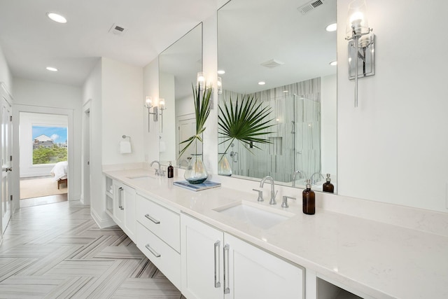 65 Sandy Shores Ct, Inlet Beach, FL 32461 - full bath featuring recessed lighting, double vanity, ensuite bathroom, and a shower stall