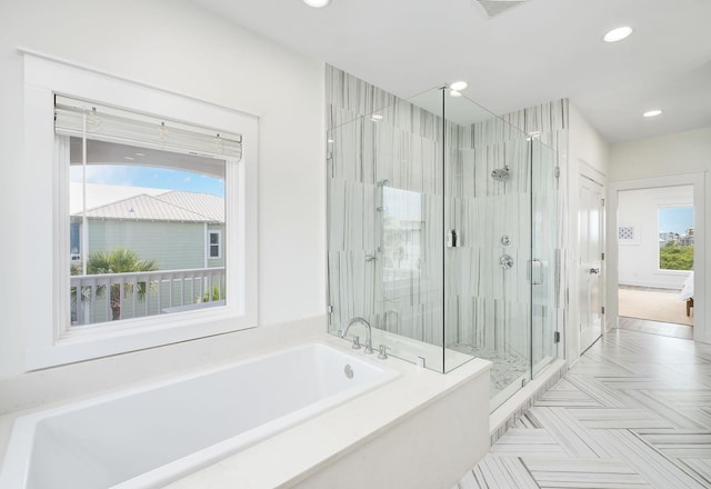 65 Sandy Shores Ct, Inlet Beach, FL 32461 - full bath with a bath, a stall shower, and recessed lighting