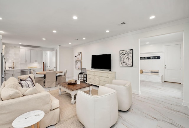 65 Sandy Shores Ct, Inlet Beach, FL 32461 - living room with recessed lighting and ornamental molding