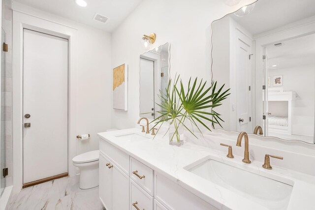65 Sandy Shores Ct, Inlet Beach, FL 32461 - full bath featuring double vanity, marble finish floors, and recessed lighting