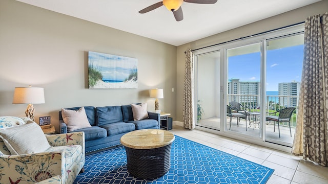 122 Seascape Dr Unit 902, Miramar Beach, FL 32550 - tiled living room with a ceiling fan