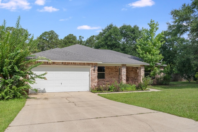 48 S Pleasant Dr, Defuniak Springs, FL 32435 - ranch-style home featuring concrete driveway, a front lawn, a garage, brick siding, and a shingled roof