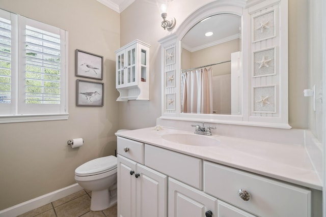172 Shady Ln, Freeport, FL 32439 - bathroom with crown molding, vanity, tile patterned flooring, and curtained shower