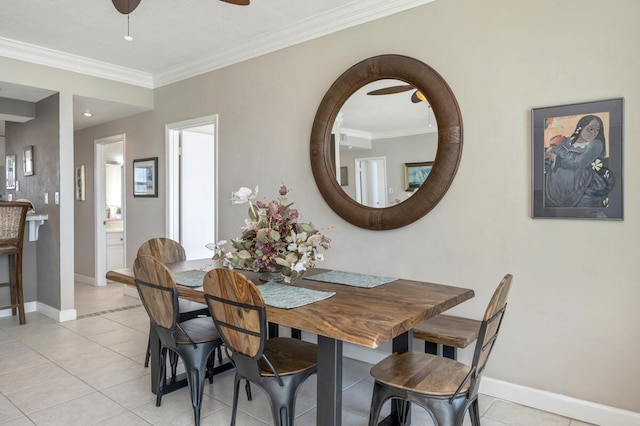 955 Scenic Gulf Dr Unit 410, Miramar Beach, FL 32550 - dining space featuring ceiling fan, ornamental molding, and light tile patterned flooring