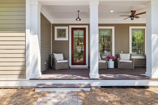 9 W Salt Box Ln, Watersound, FL 32461 - property entrance with a ceiling fan and a porch