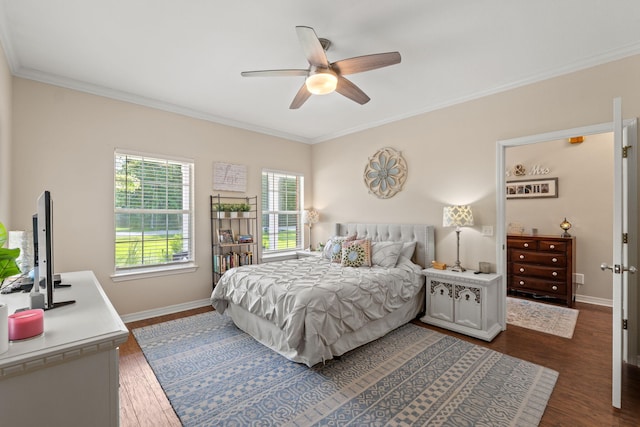 3228 Mcmillan Creek Dr, Milton, FL 32583 - bedroom featuring ornamental molding, dark wood-style flooring, and a ceiling fan
