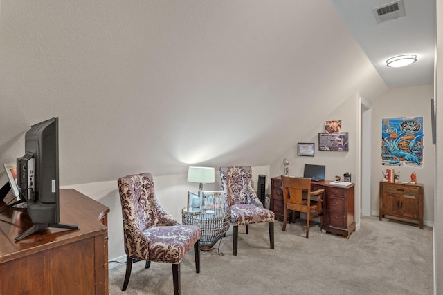 3228 Mcmillan Creek Dr, Milton, FL 32583 - home office featuring vaulted ceiling and light colored carpet