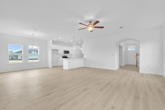 785 Alleyoak Ln Lot 86-1, Freeport, FL 32439 - unfurnished living room with healthy amount of natural light, ceiling fan, light wood-style floors, and recessed lighting