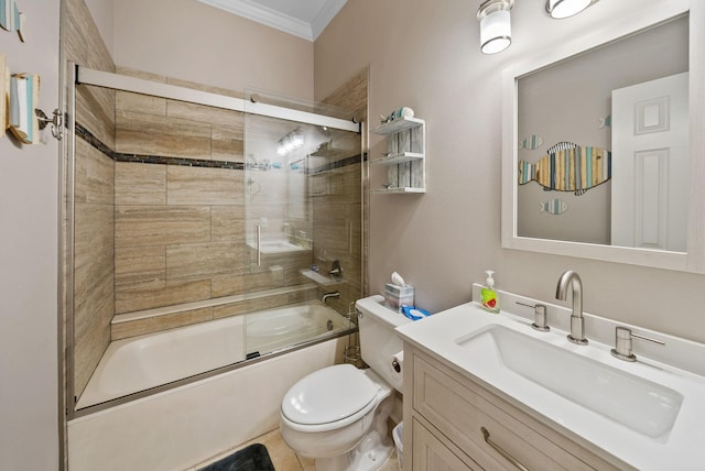 72 Vantage Pt, Miramar Beach, FL 32550 - bathroom featuring ornamental molding, combined bath / shower with glass door, and vanity