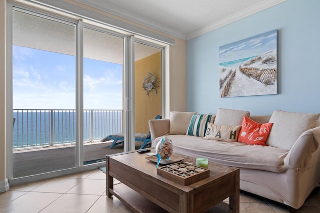 17643 Front Beach Rd Unit 1905, Panama City Beach, FL 32413 - living room featuring ornamental molding and light tile patterned flooring