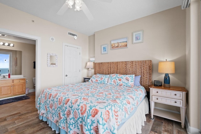 17643 Front Beach Rd Unit 1905, Panama City Beach, FL 32413 - bedroom with wood finished floors, connected bathroom, and ceiling fan