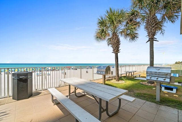 17643 Front Beach Rd Unit 1905, Panama City Beach, FL 32413 - view of patio with a grill and view of water and beach