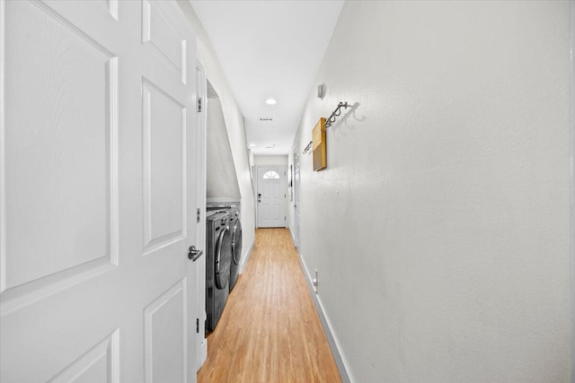 926 Whelk Ct Unit C, Fort Walton Beach, FL 32548 - laundry area featuring washer and dryer, light wood-style flooring, and recessed lighting