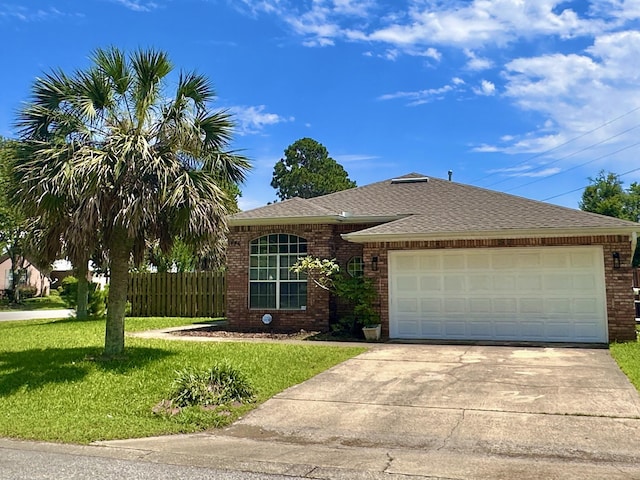 1174 Witshire Ct, Fort Walton Beach, FL 32547 - ranch-style home with driveway, an attached garage, brick siding, and roof with shingles