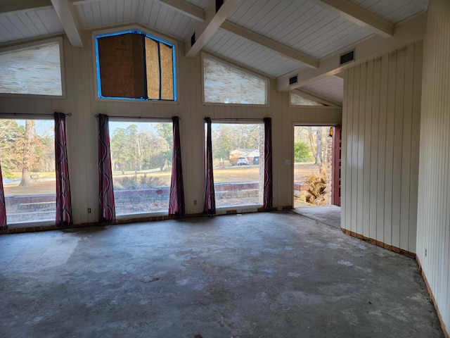 5131 Wiggins Lake Rd, Walnut Hill, FL 32568 - unfurnished living room featuring concrete floors and wooden walls