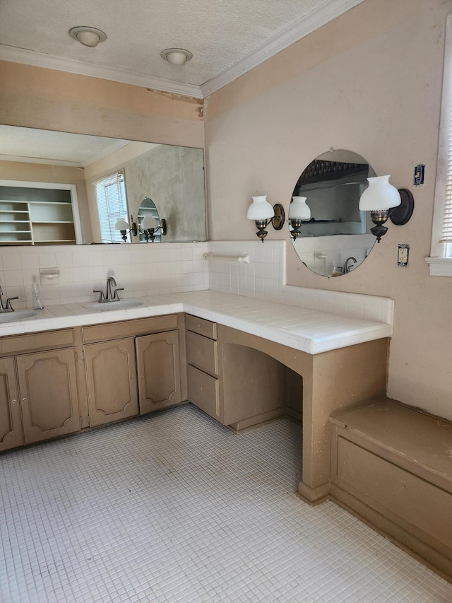 5131 Wiggins Lake Rd, Walnut Hill, FL 32568 - bathroom with backsplash, crown molding, and vanity