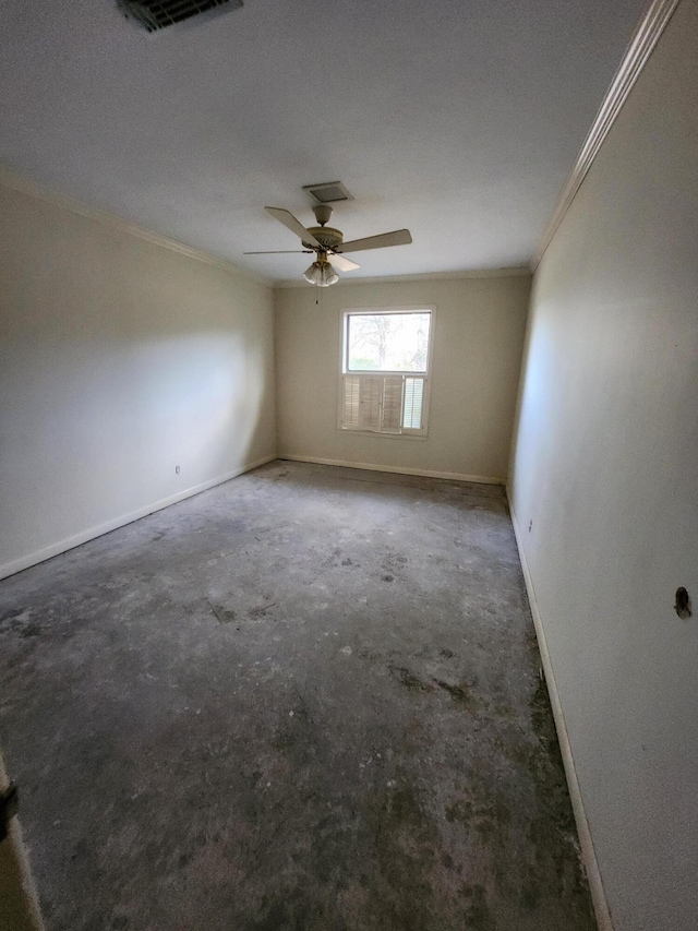 5131 Wiggins Lake Rd, Walnut Hill, FL 32568 - empty room featuring ornamental molding, unfinished concrete floors, and a ceiling fan