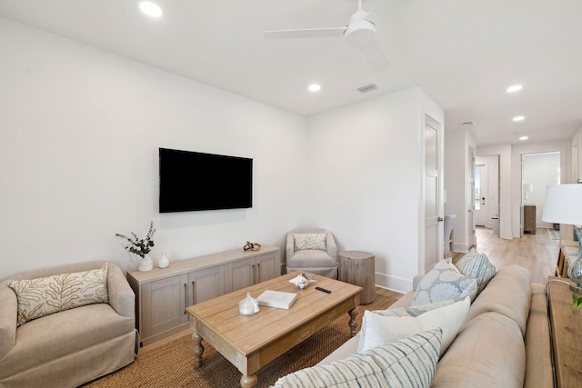 246 Dockside Dr, Port St Joe, FL 32456 - living room featuring recessed lighting, light wood-type flooring, and a ceiling fan