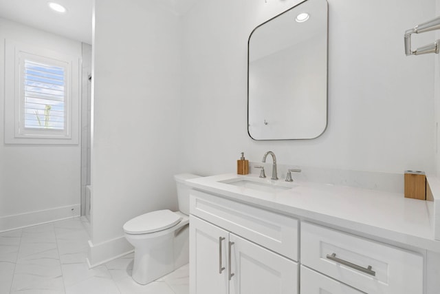 246 Dockside Dr, Port St Joe, FL 32456 - bathroom featuring marble finish floors, vanity, recessed lighting, and tub / shower combination