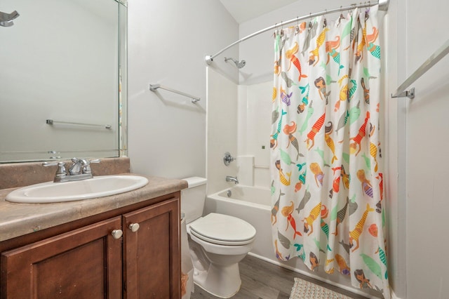 138 Crab Apple Ave, Crestview, FL 32536 - bathroom with shower / tub combo with curtain, wood finished floors, and vanity