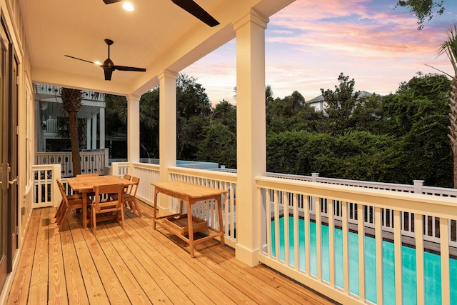 24 Barefoot Ln, Inlet Beach, FL 32461 - wooden deck with ceiling fan, an outdoor pool, and outdoor dining area