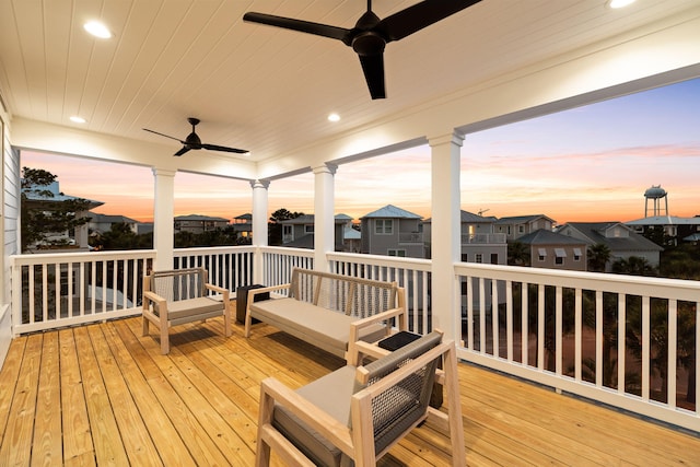 24 Barefoot Ln, Inlet Beach, FL 32461 - wooden terrace featuring a ceiling fan and a residential view