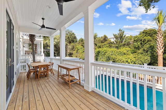 24 Barefoot Ln, Inlet Beach, FL 32461 - deck featuring a ceiling fan and outdoor dining space