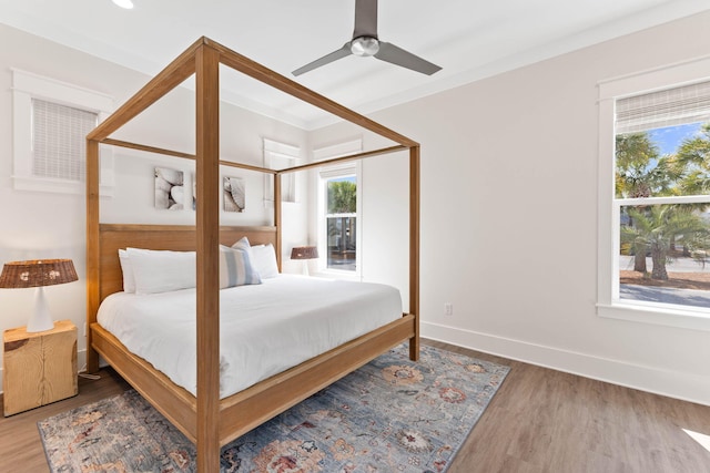 24 Barefoot Ln, Inlet Beach, FL 32461 - bedroom with multiple windows, wood finished floors, and ceiling fan