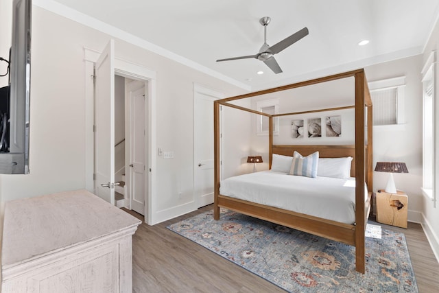 24 Barefoot Ln, Inlet Beach, FL 32461 - bedroom featuring light wood finished floors, recessed lighting, ceiling fan, and ornamental molding