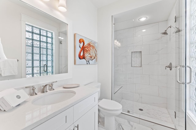 24 Barefoot Ln, Inlet Beach, FL 32461 - full bath with marble look tiles, vanity, and a stall shower