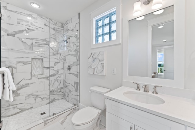 24 Barefoot Ln, Inlet Beach, FL 32461 - bathroom with a marble finish shower, vanity, plenty of natural light, and marble look tile flooring