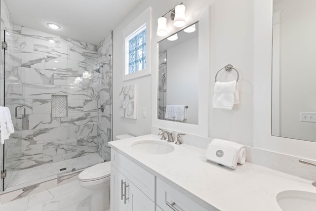 24 Barefoot Ln, Inlet Beach, FL 32461 - full bathroom with marble look tiles, a marble finish shower, and double vanity