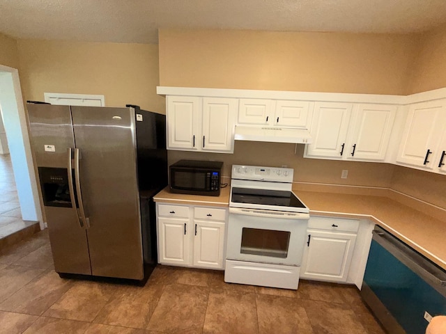 905 Cloverdale Ct, Fort Walton Beach, FL 32547 - kitchen with stainless steel fridge, white range with electric stovetop, black microwave, under cabinet range hood, and dishwashing machine