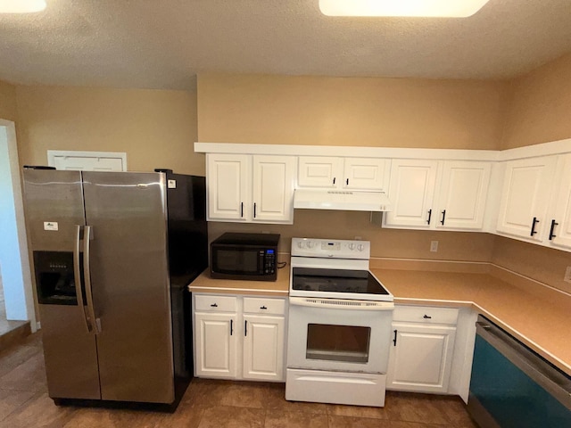 905 Cloverdale Ct, Fort Walton Beach, FL 32547 - kitchen with stainless steel fridge with ice dispenser, white electric range oven, under cabinet range hood, black microwave, and dishwasher