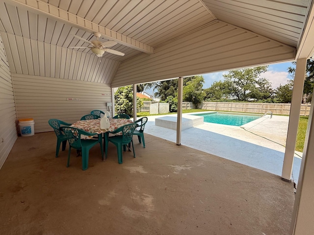 905 Cloverdale Ct, Fort Walton Beach, FL 32547 - view of swimming pool with a patio area, ceiling fan, a fenced backyard, and outdoor dining space