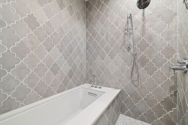 21 Scuttle Hole Rd, Santa Rosa Beach, FL 32459 - bathroom with a bath, speckle patterned floor, and wallpapered walls