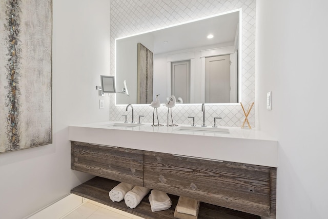 21 Scuttle Hole Rd, Santa Rosa Beach, FL 32459 - full bath featuring double vanity, backsplash, and recessed lighting