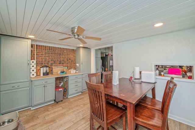 22 James Ave, Shalimar, FL 32579 - dining area featuring light wood-style floors, ceiling fan, wood ceiling, and recessed lighting