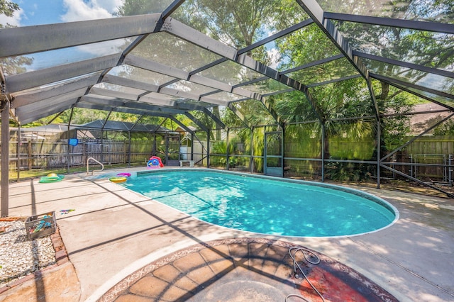 22 James Ave, Shalimar, FL 32579 - view of swimming pool with a fenced backyard, a patio area, and glass enclosure