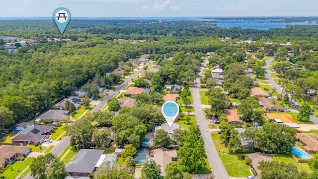 22 James Ave, Shalimar, FL 32579 - aerial perspective of suburban area with a forest and a large body of water