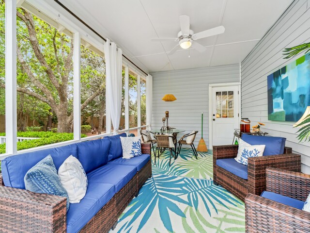 246 Seabreeze Ct, Inlet Beach, FL 32461 - sunroom with an outdoor hangout area, ceiling fan, and outdoor dining space