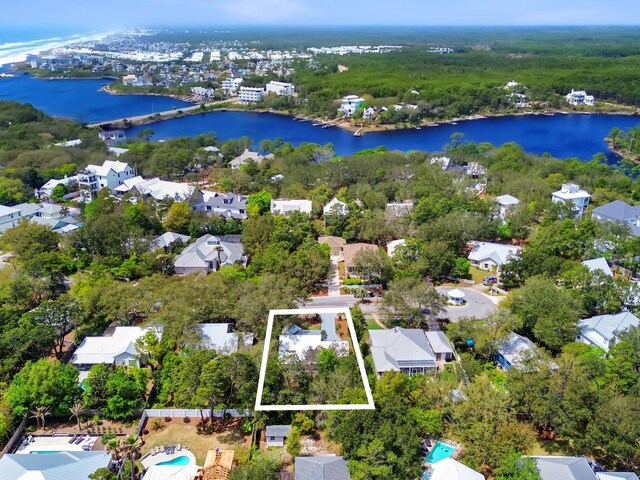 246 Seabreeze Ct, Inlet Beach, FL 32461 - aerial perspective of suburban area with a large body of water and property parcel outlined
