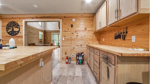 70 River Loop, Ponce De Leon, FL 32455 - kitchen with wooden counters, light wood-style flooring, and wooden walls