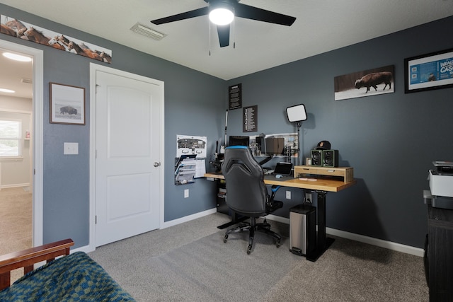 4605 Plover Dr, Crestview, FL 32539 - carpeted home office featuring ceiling fan and baseboards