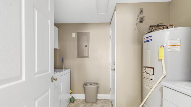 6415 Thomas Dr Unit 1205, Panama City Beach, FL 32408 - laundry area featuring electric water heater, washing machine and dryer, electric panel, and light tile patterned flooring