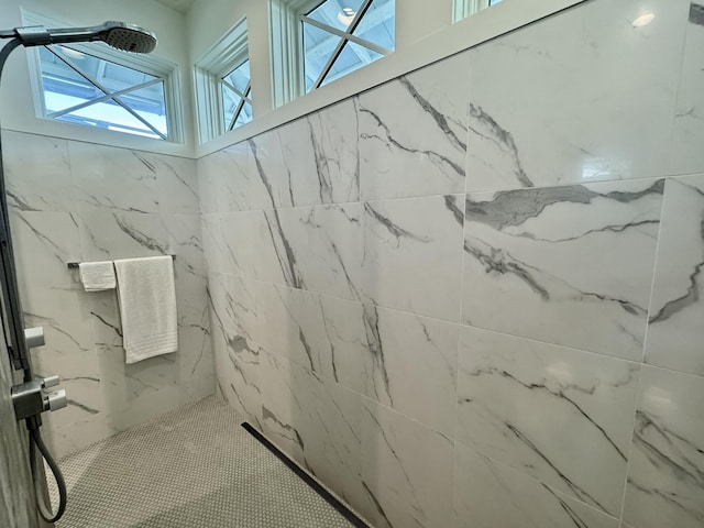 209 Dune Crest Ln, Panama City Beach, FL 32413 - full bath with a marble finish shower, plenty of natural light, and a skylight