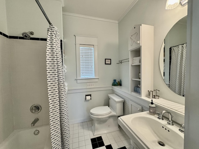 209 Dune Crest Ln, Panama City Beach, FL 32413 - full bath with ornamental molding, shower / tub combo with curtain, and tile patterned floors